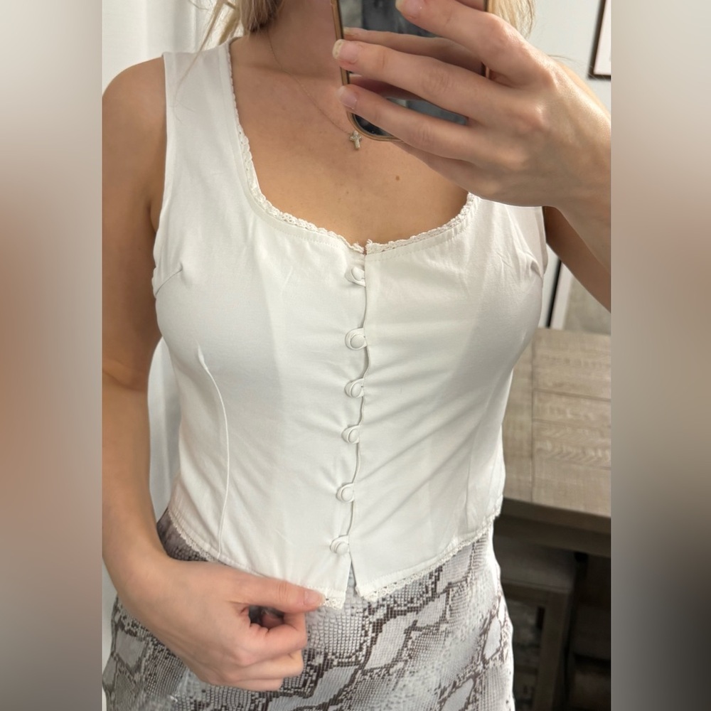 White Button-Up Tank Top - Picture 5 of 16